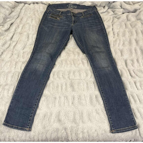Old Navy The Diva Jeans Women 10 Skinny Mid Rise Stretch Zip Pocket Blue Denim - Picture 1 of 7